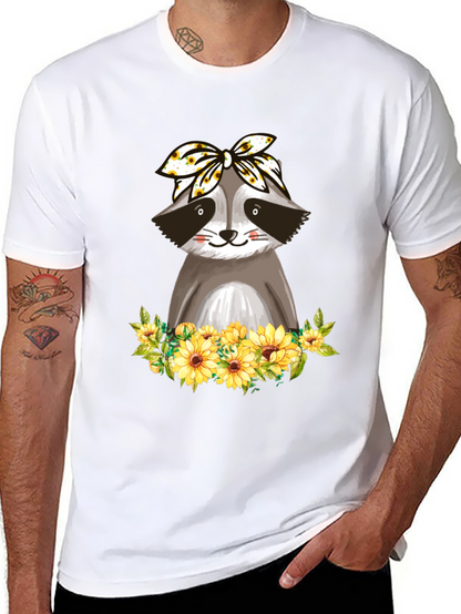 Raccoon Sunflower Bandana Graphic T-Shirt