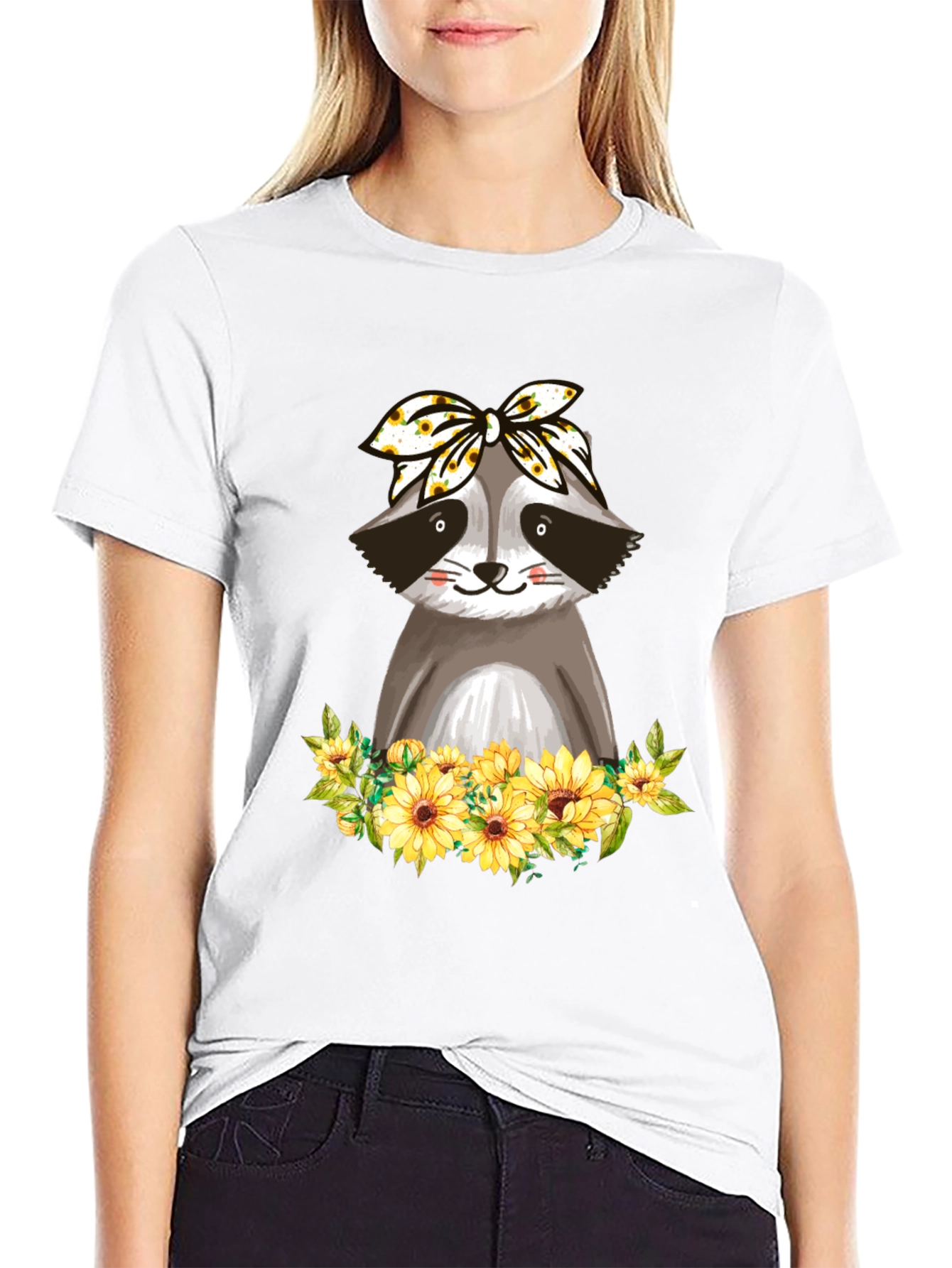Raccoon Sunflower Bandana Graphic T-Shirt