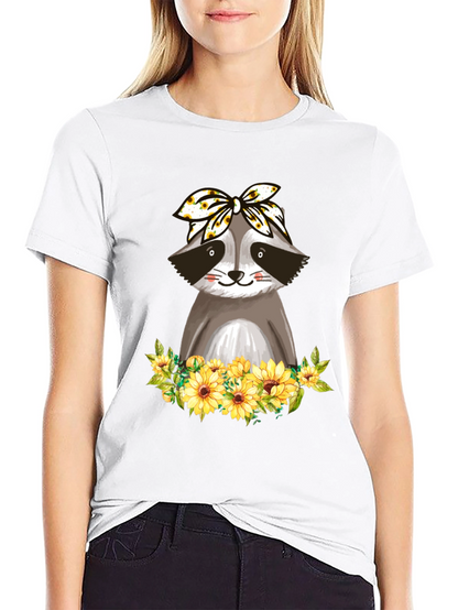 Raccoon Sunflower Bandana Graphic T-Shirt
