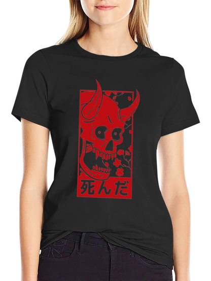 Devil Skull Graphic Print Black T-Shirt