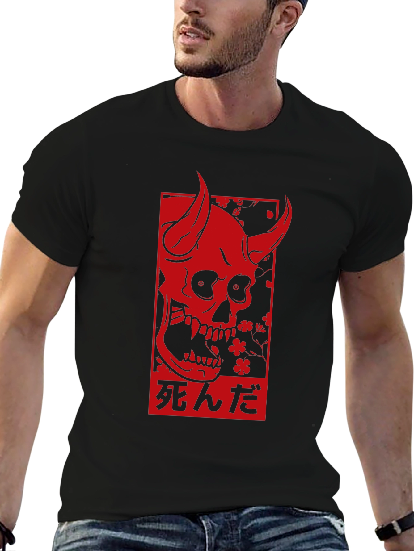 Devil Skull Graphic Print Black T-Shirt