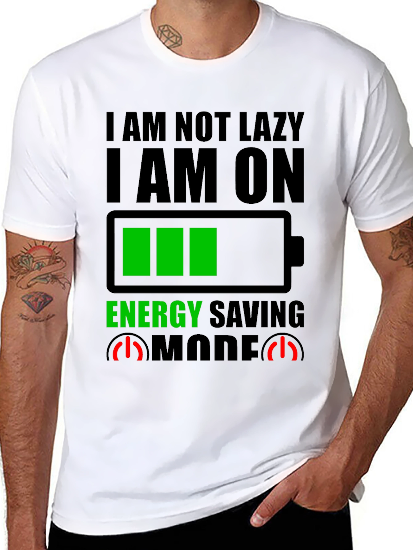 Energy Saving Mode Graphic Tee - Novelty T-Shirt