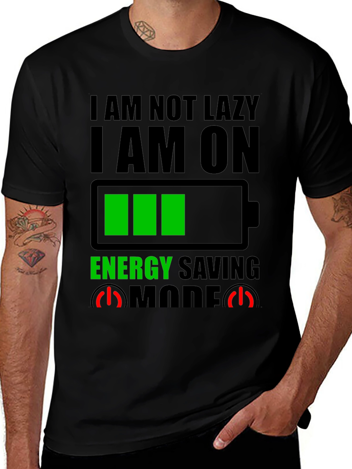 Energy Saving Mode Graphic Tee - Novelty T-Shirt