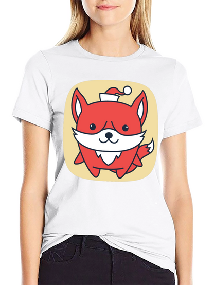 Cute Fox with Santa Hat Graphic Tee - Black