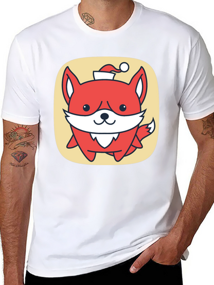 Cute Fox with Santa Hat Graphic Tee - Black