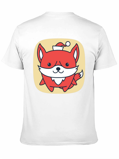 Cute Fox with Santa Hat Graphic Tee - Black
