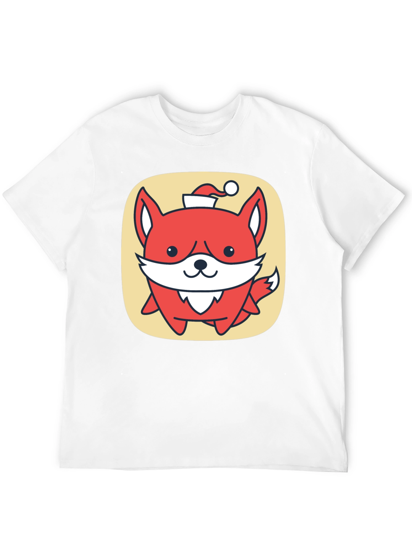 Cute Fox with Santa Hat Graphic Tee - Black