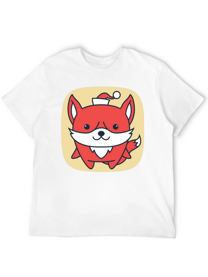 Cute Fox with Santa Hat Graphic Tee - Black