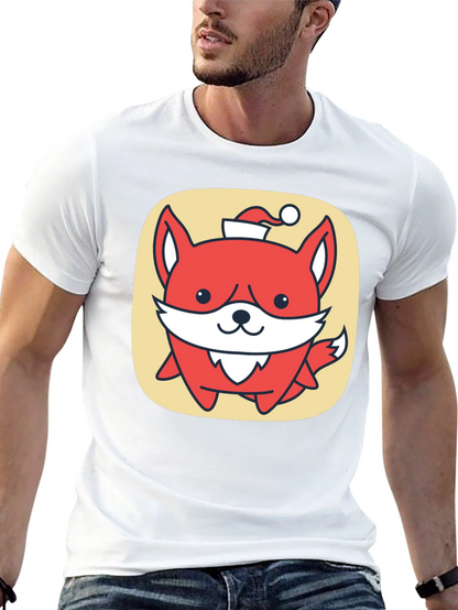 Cute Fox with Santa Hat Graphic Tee - Black