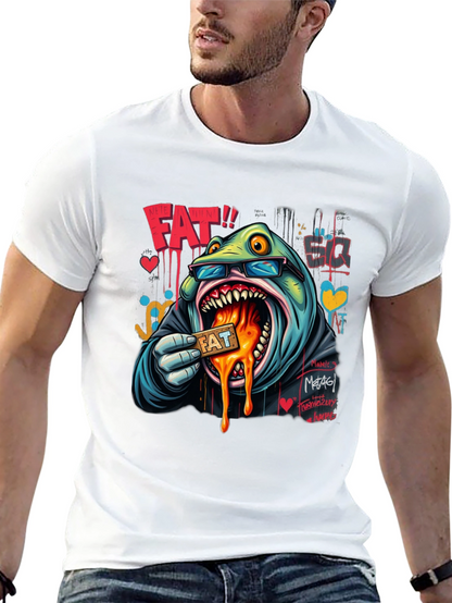 Cartoon FAT Graphic Print Crew Neck T-Shirt