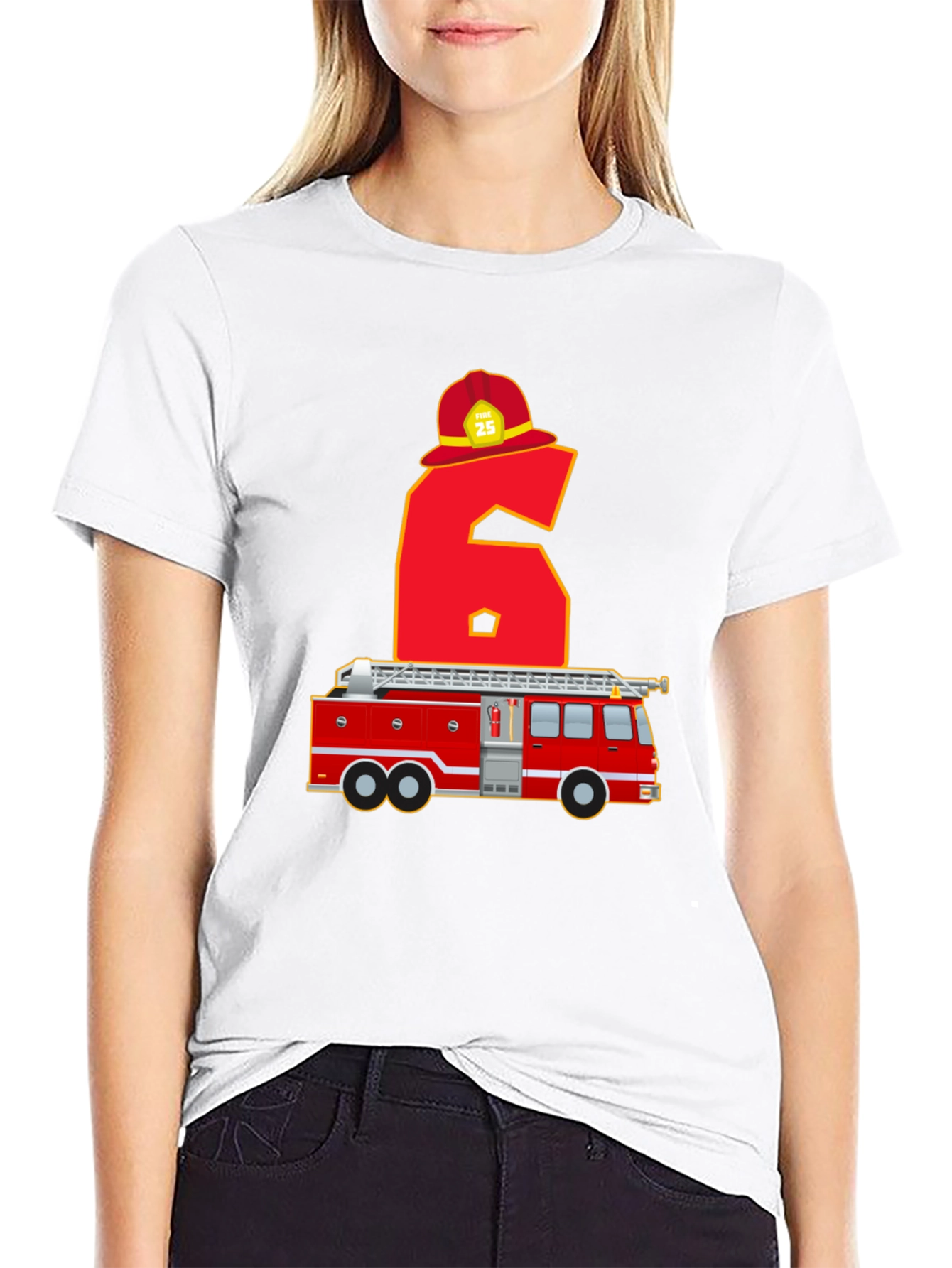 Fire Truck 6th Birthday T-Shirt