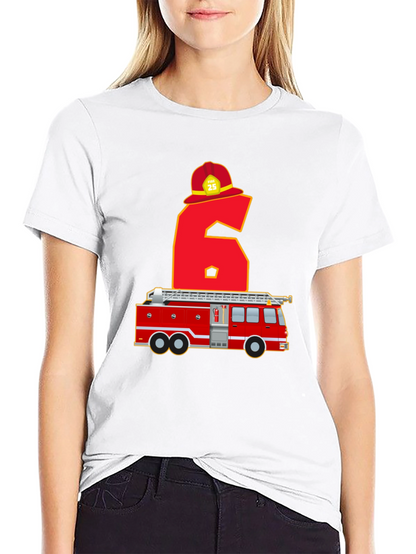 Fire Truck 6th Birthday T-Shirt