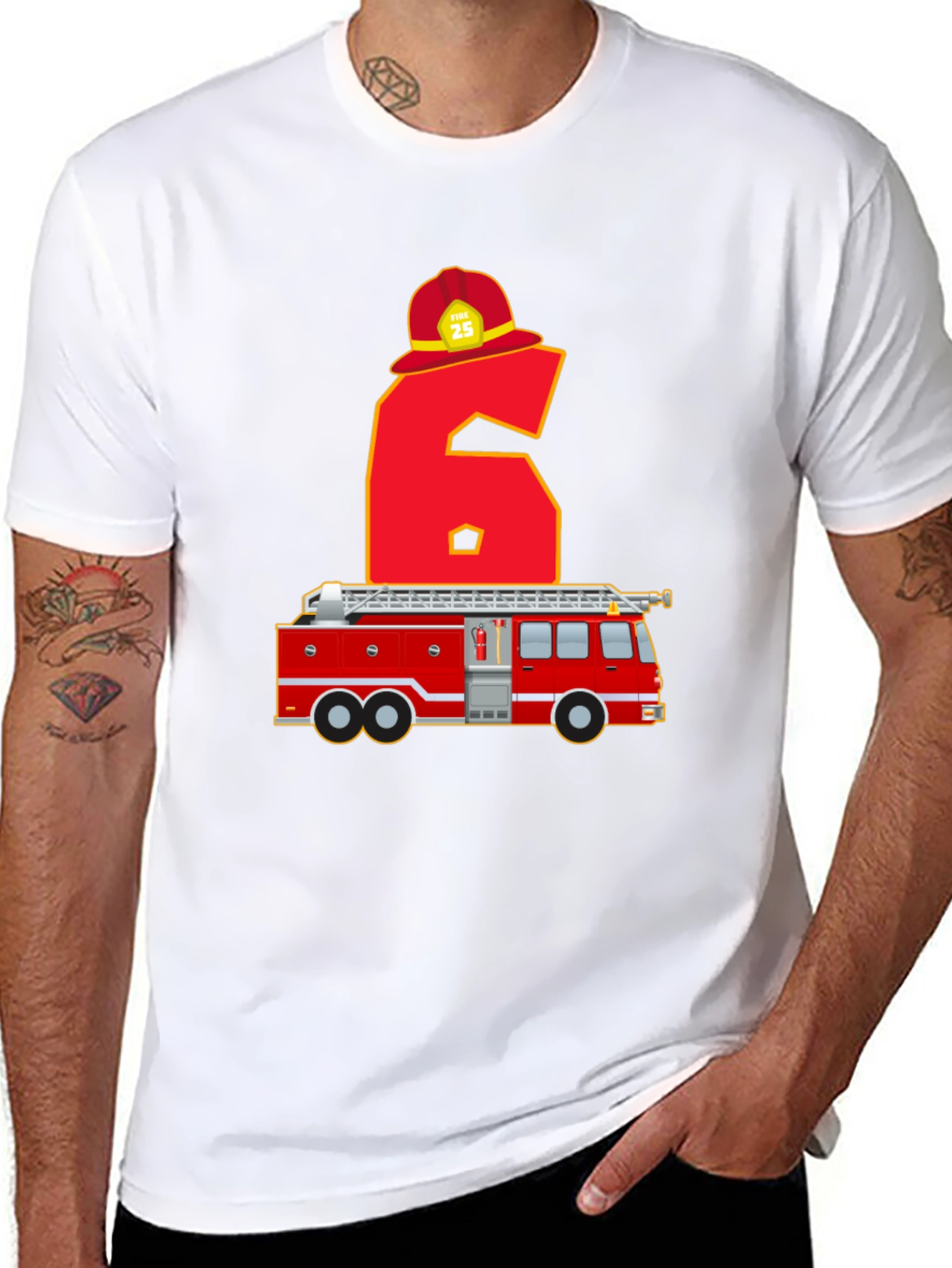 Fire Truck 6th Birthday T-Shirt