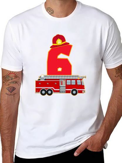 Fire Truck 6th Birthday T-Shirt