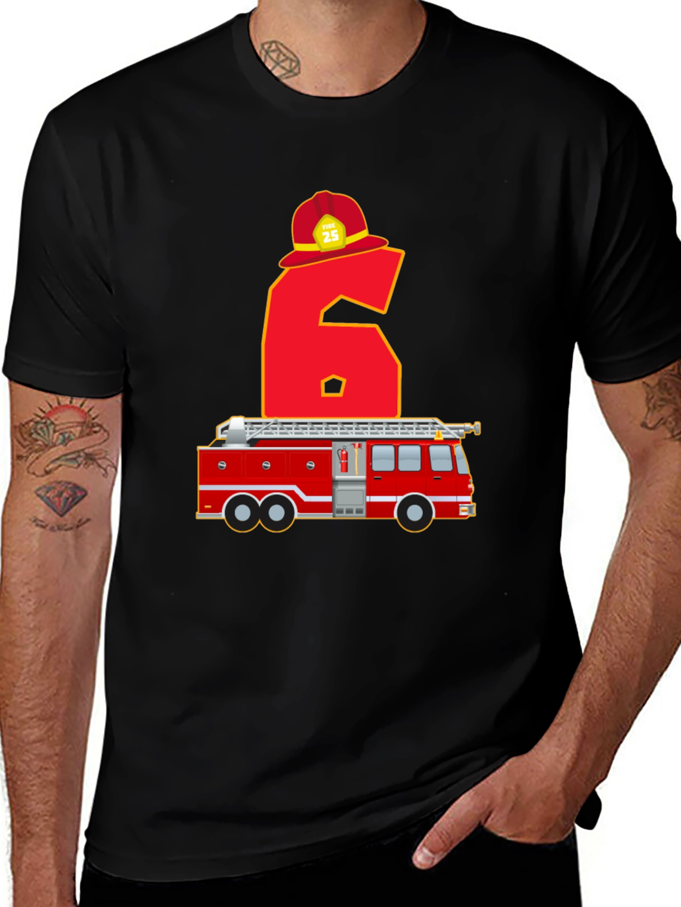 Fire Truck 6th Birthday T-Shirt
