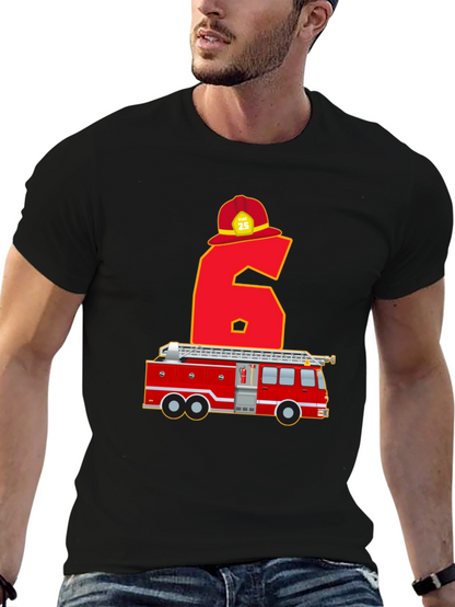 Fire Truck 6th Birthday T-Shirt