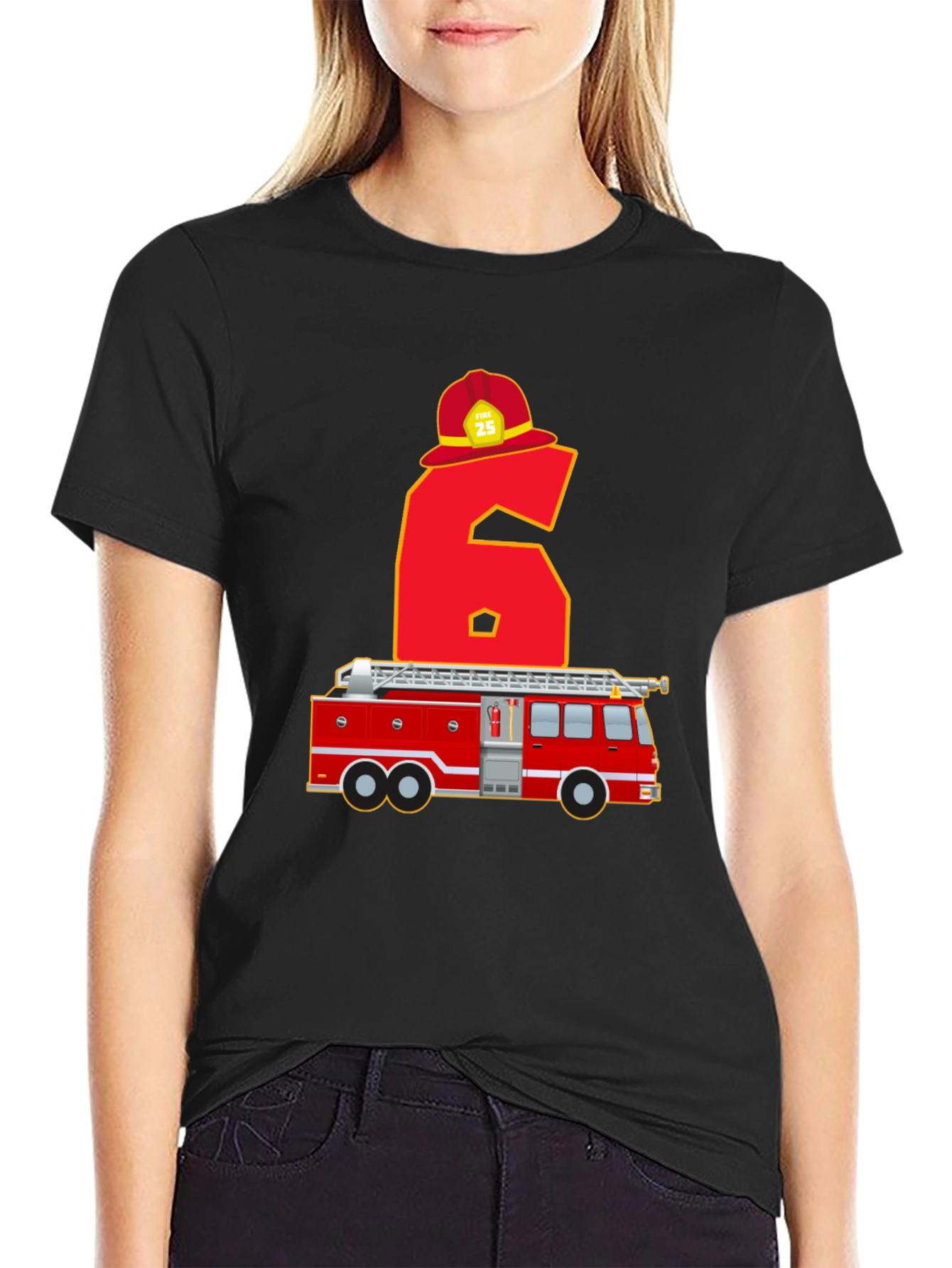 Fire Truck 6th Birthday T-Shirt