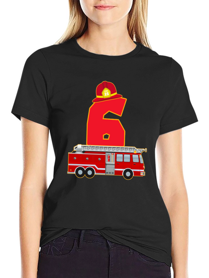 Fire Truck 6th Birthday T-Shirt