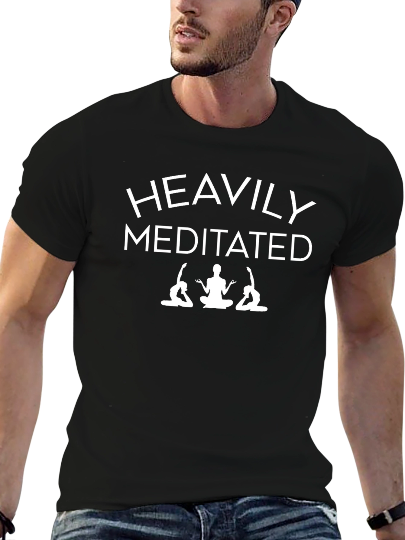 Heavily Meditated Black T-Shirt Yoga Design