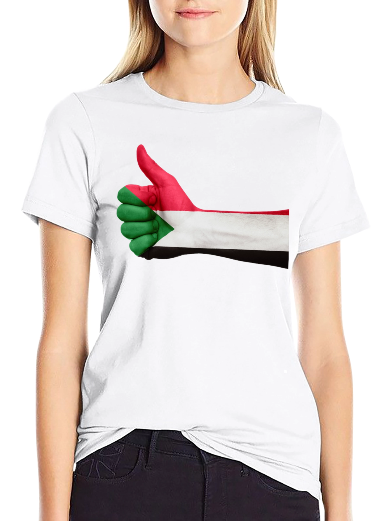 Sudan Flag Thumbs Up Black T-Shirt