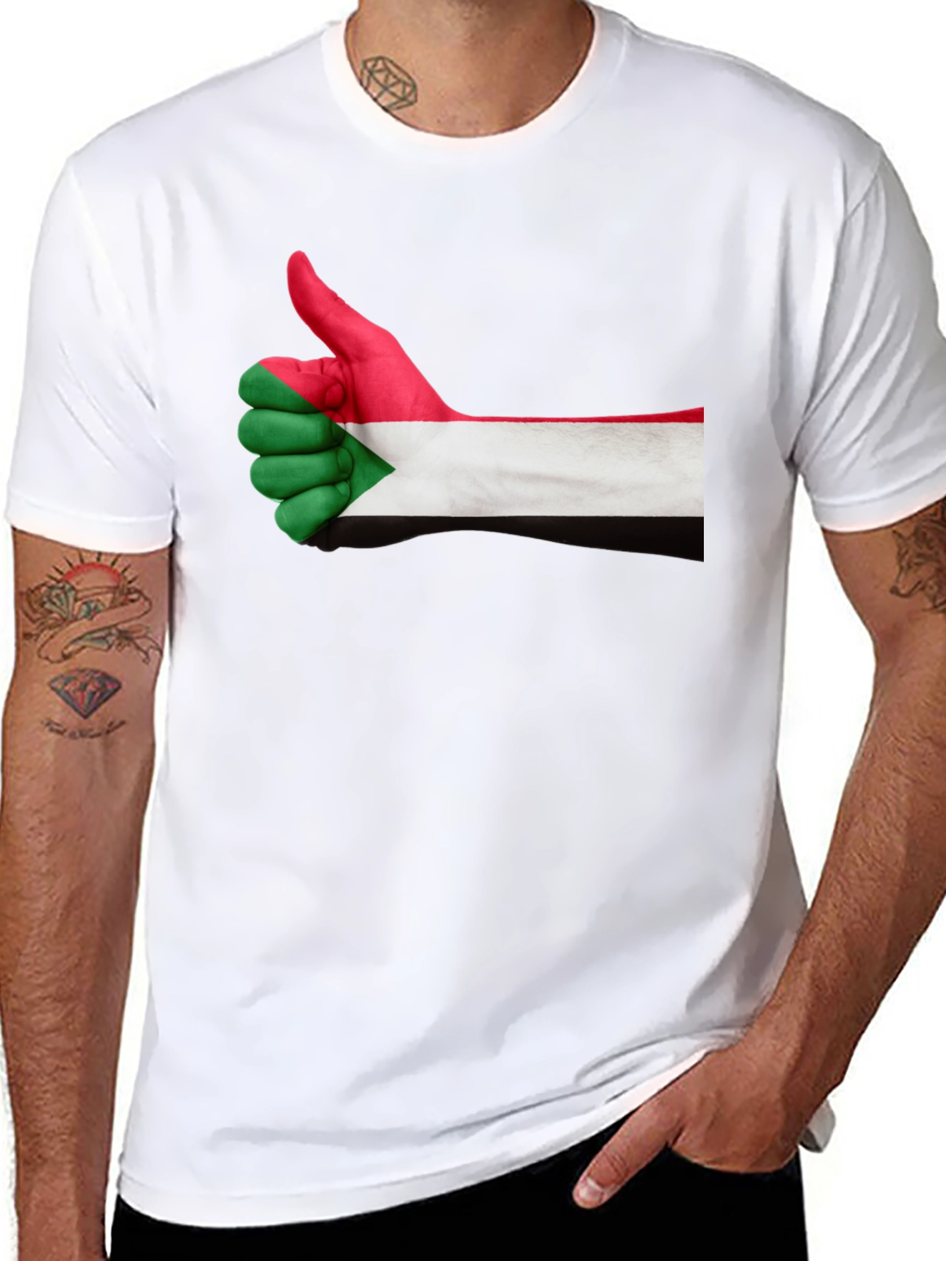 Sudan Flag Thumbs Up Black T-Shirt