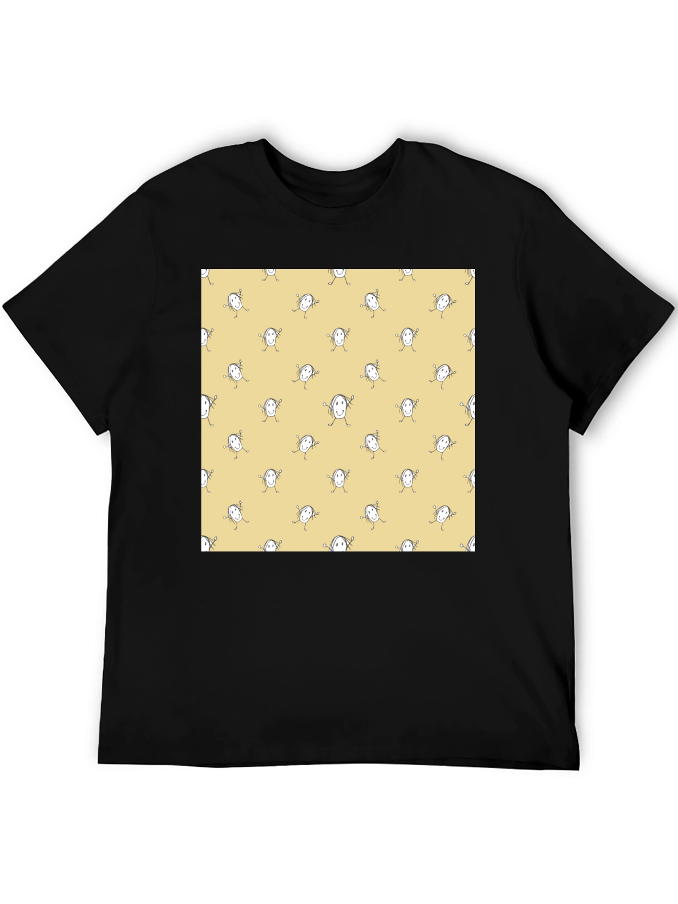 Funny Smiley Face Pattern Black T-Shirt