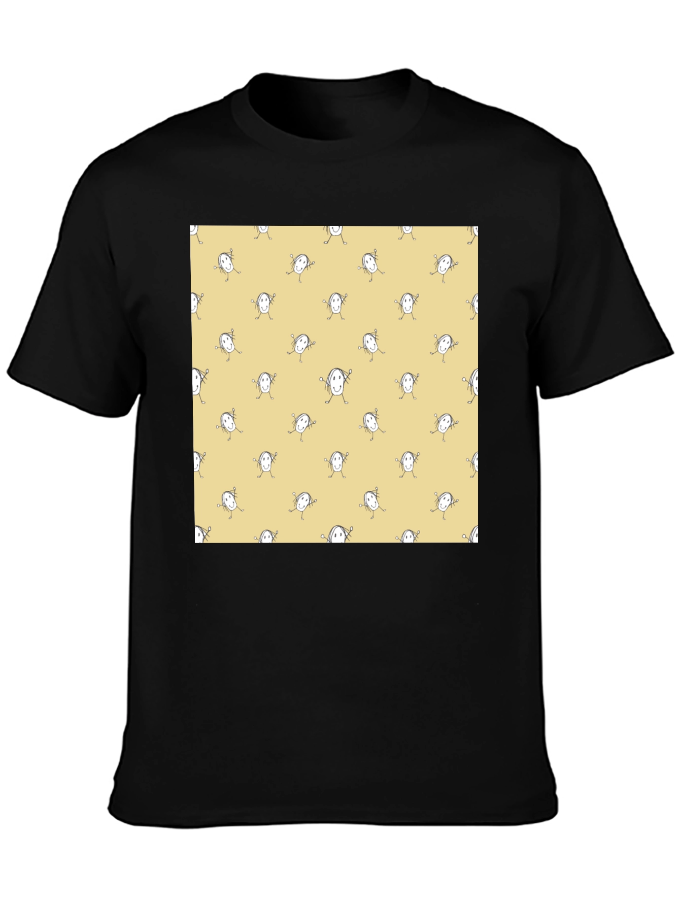 Funny Smiley Face Pattern Black T-Shirt