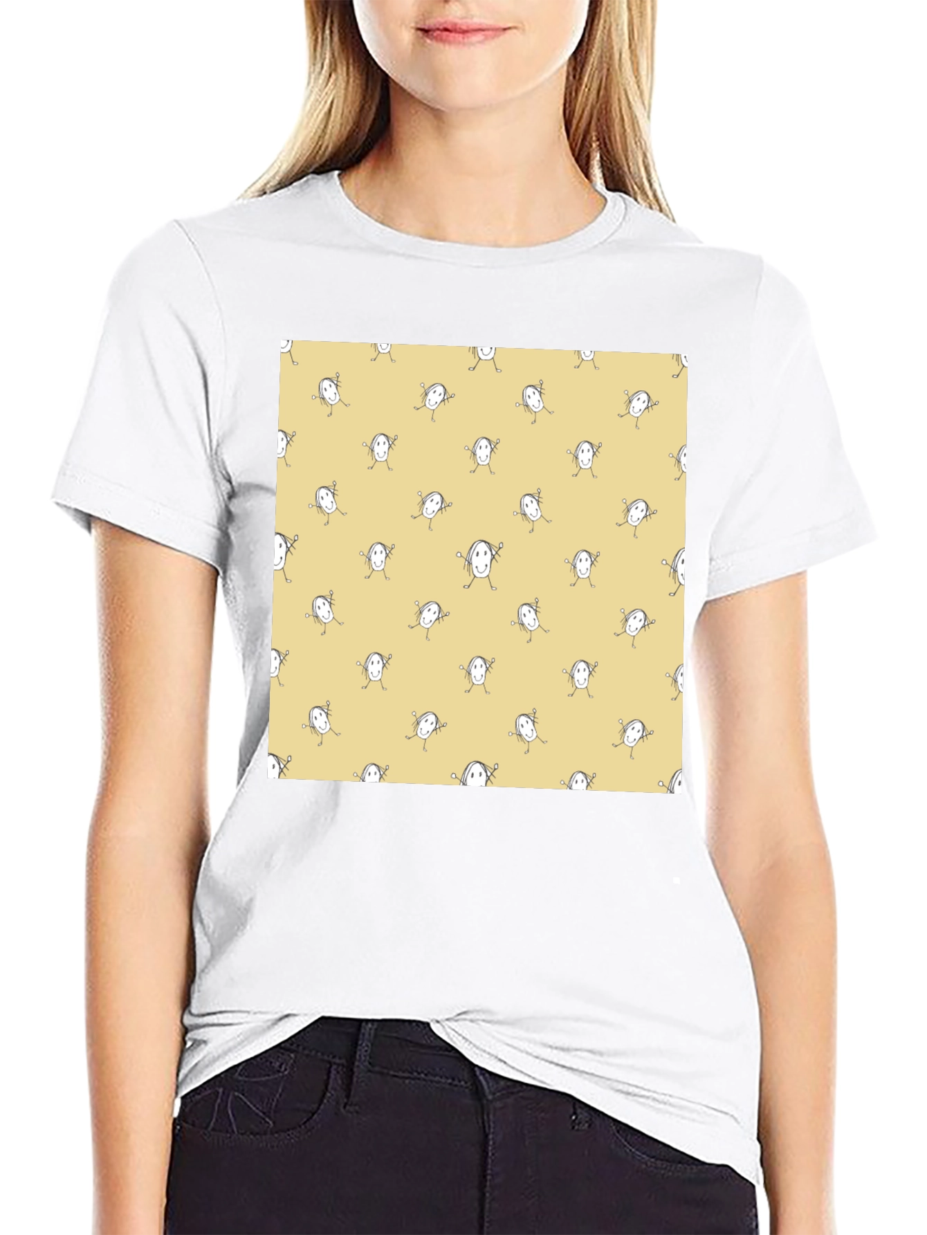 Funny Smiley Face Pattern Black T-Shirt