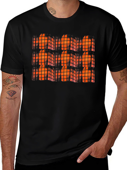Orange Grid Black T-Shirt