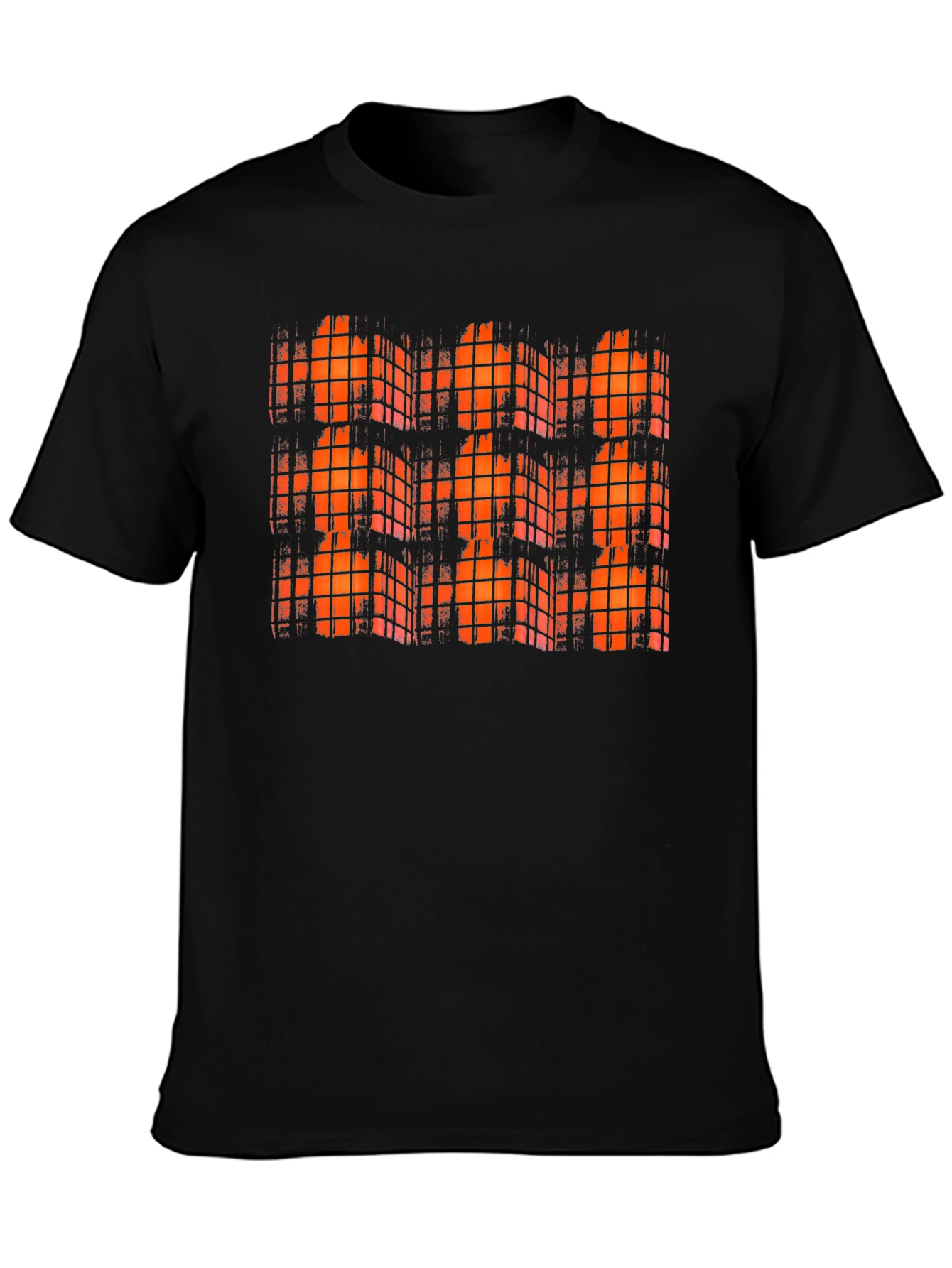 Orange Grid Black T-Shirt
