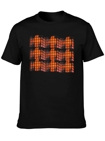 Orange Grid Black T-Shirt