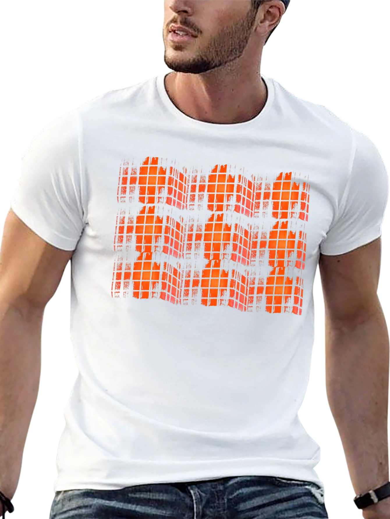 Orange Grid Black T-Shirt
