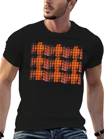 Orange Grid Black T-Shirt