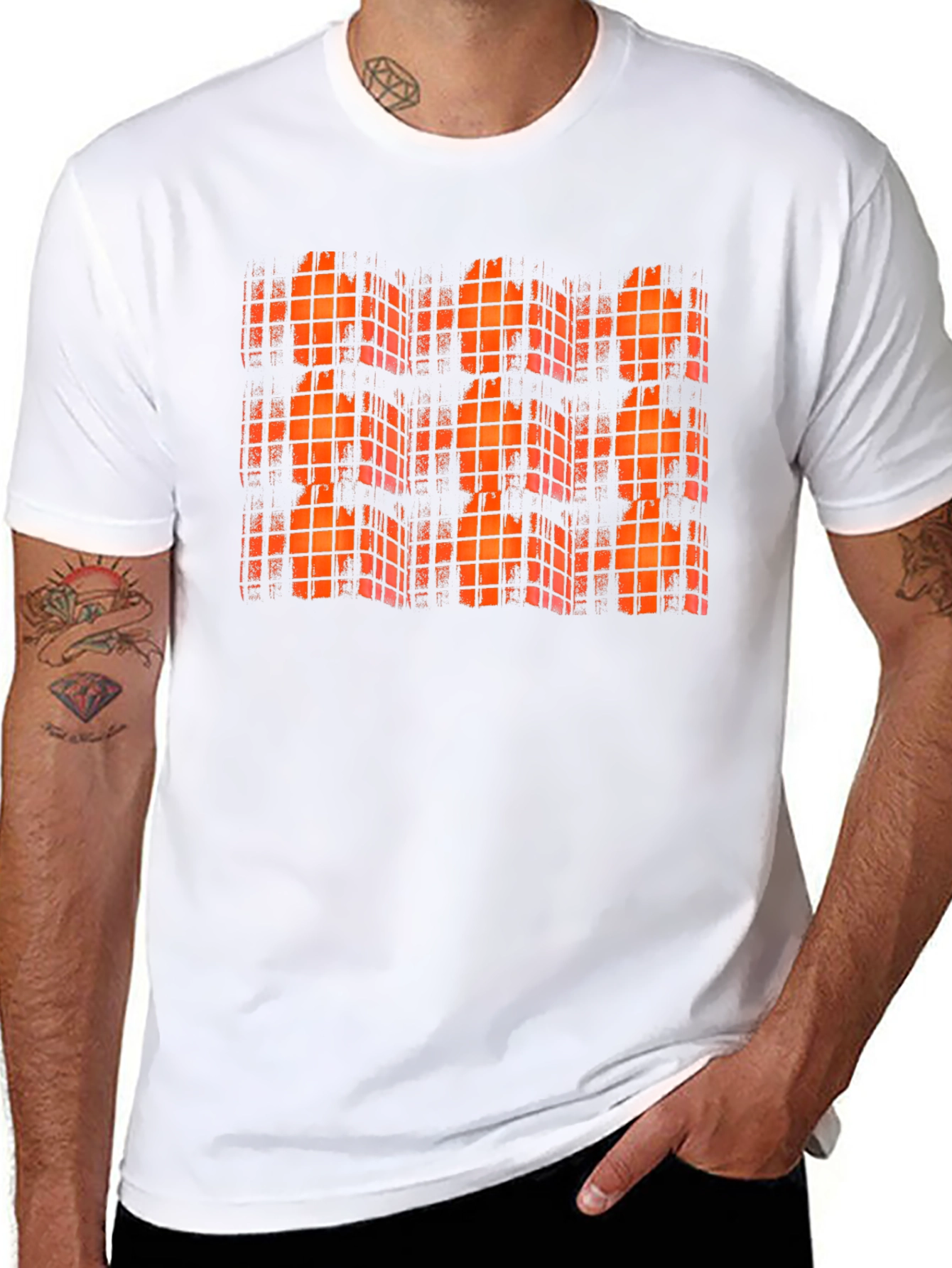 Orange Grid Black T-Shirt