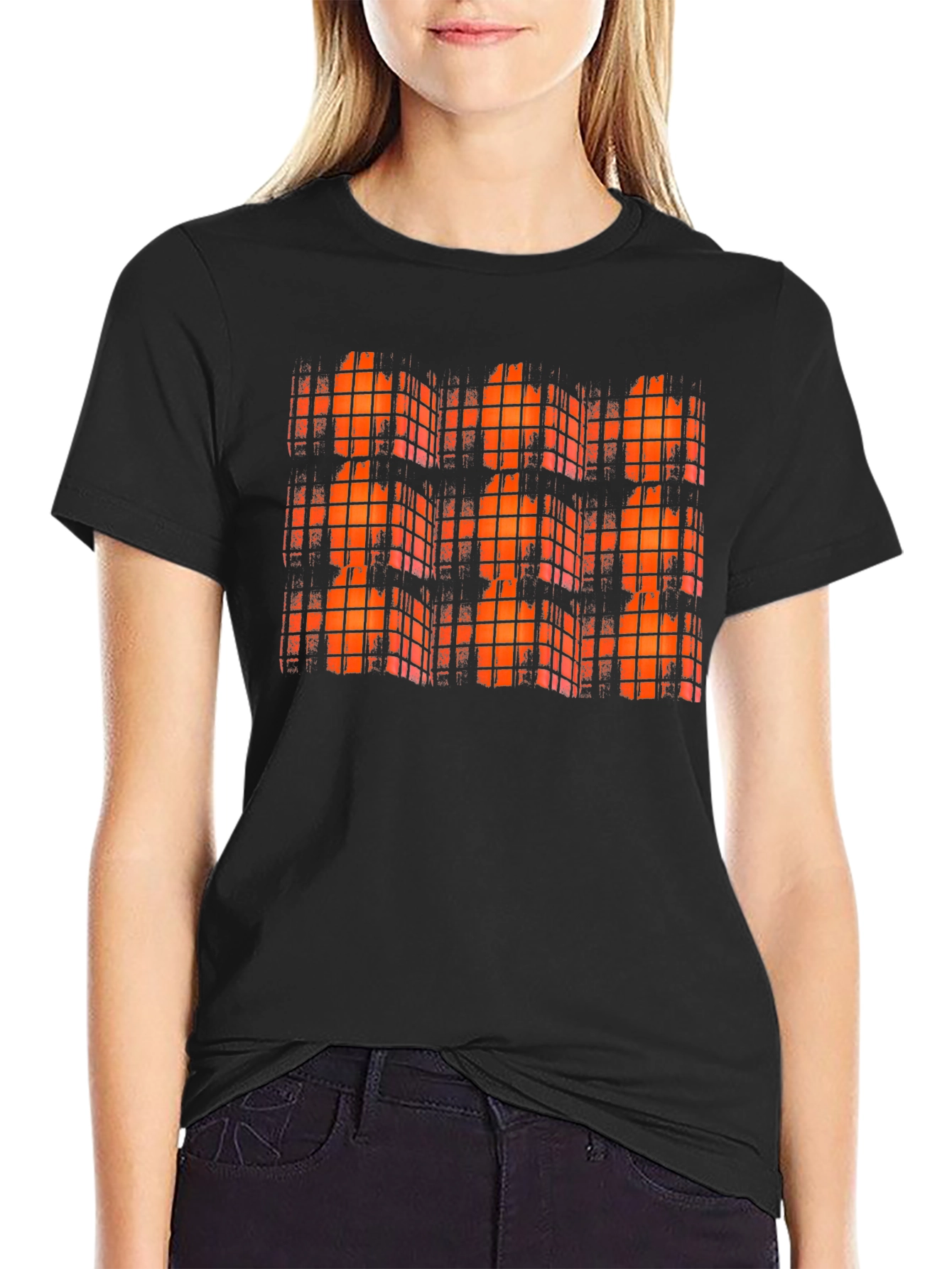 Orange Grid Black T-Shirt