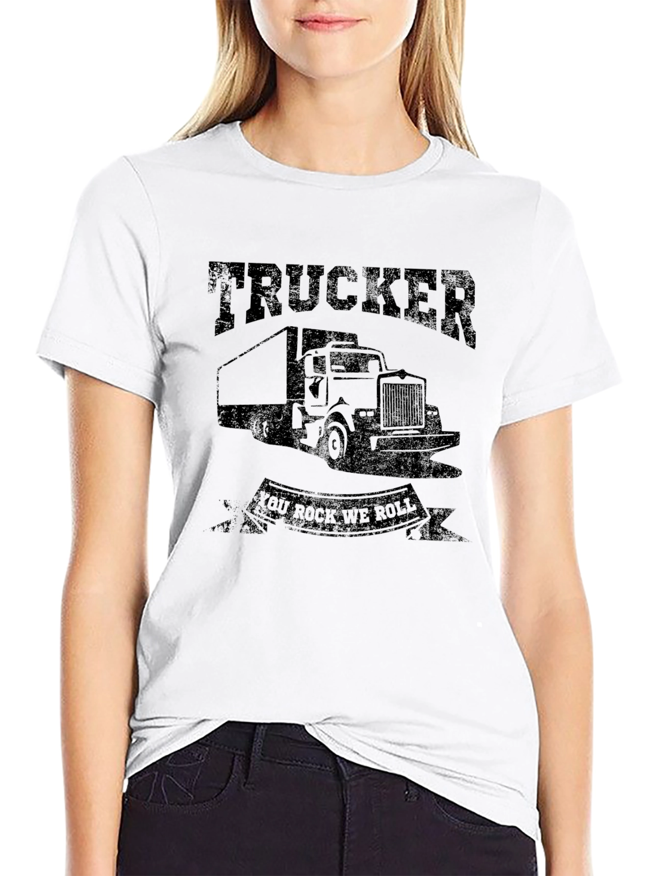 Trucker You Rock We Roll Black Graphic Tee