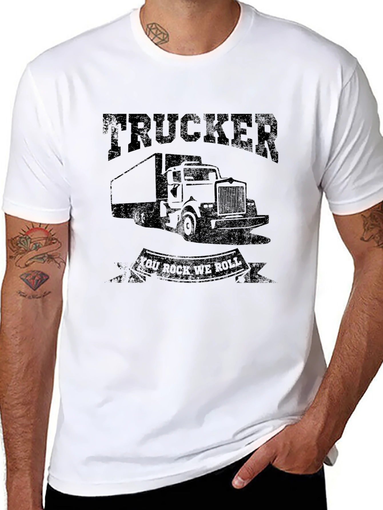 Trucker You Rock We Roll Black Graphic Tee
