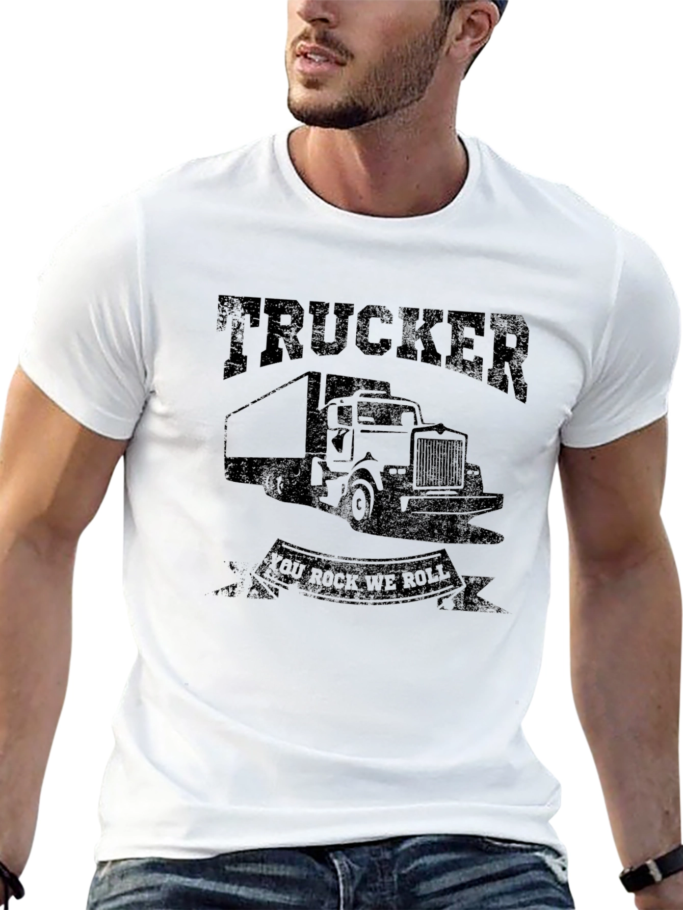 Trucker You Rock We Roll Black Graphic Tee