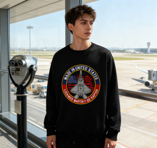 F-22 Raptor Fighter Jet Graphic Black Sweatshirt
