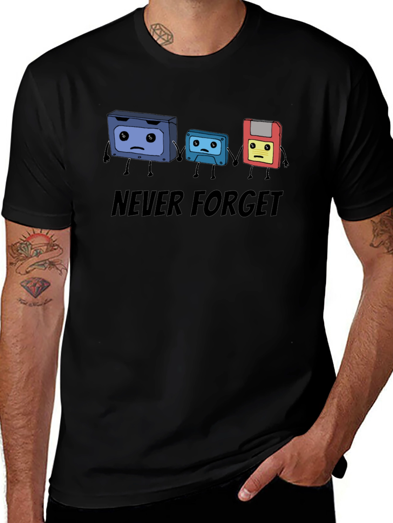 Never Forget Cassette Tape & Floppy Disk T-Shirt