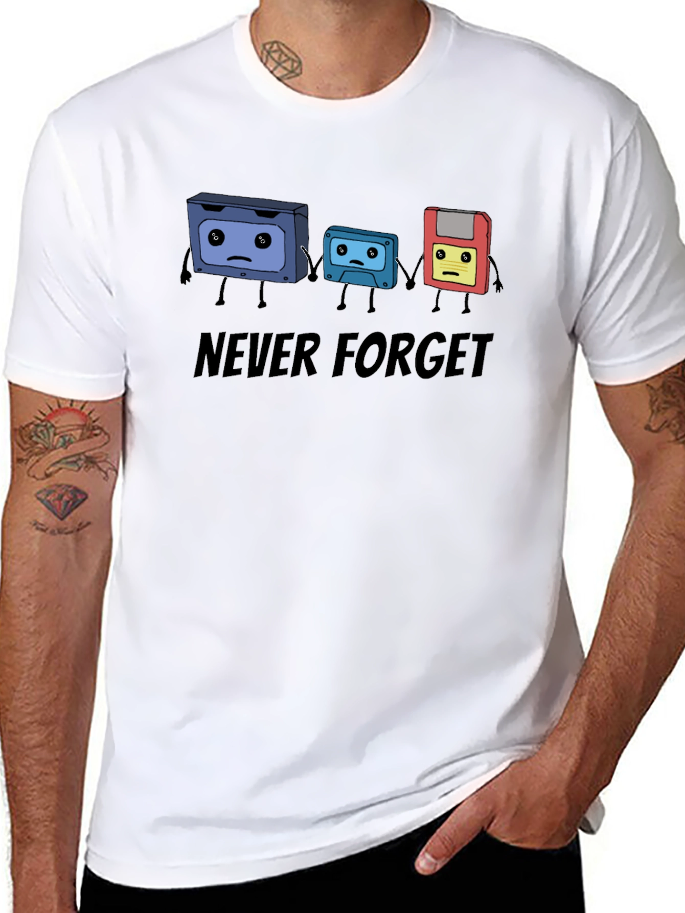 Never Forget Cassette Tape & Floppy Disk T-Shirt