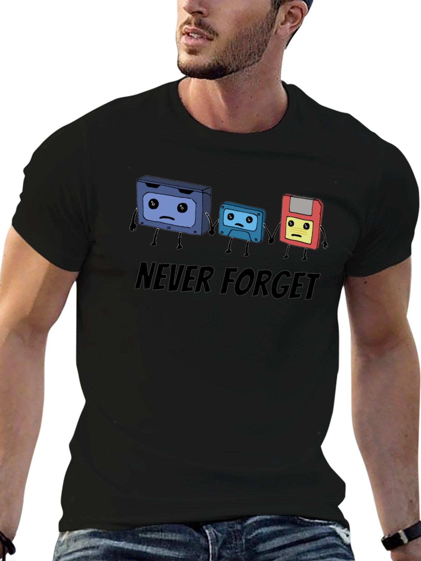 Never Forget Cassette Tape & Floppy Disk T-Shirt