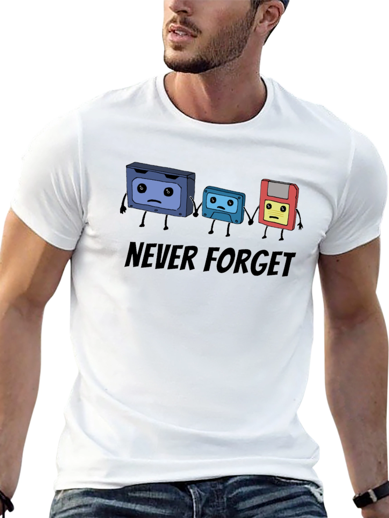 Never Forget Cassette Tape & Floppy Disk T-Shirt