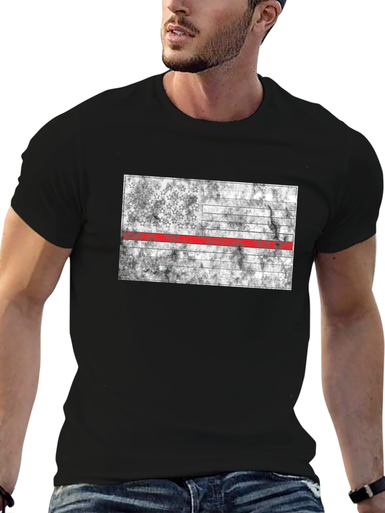 Thin Red Line Flag T-Shirt - Firefighter Support