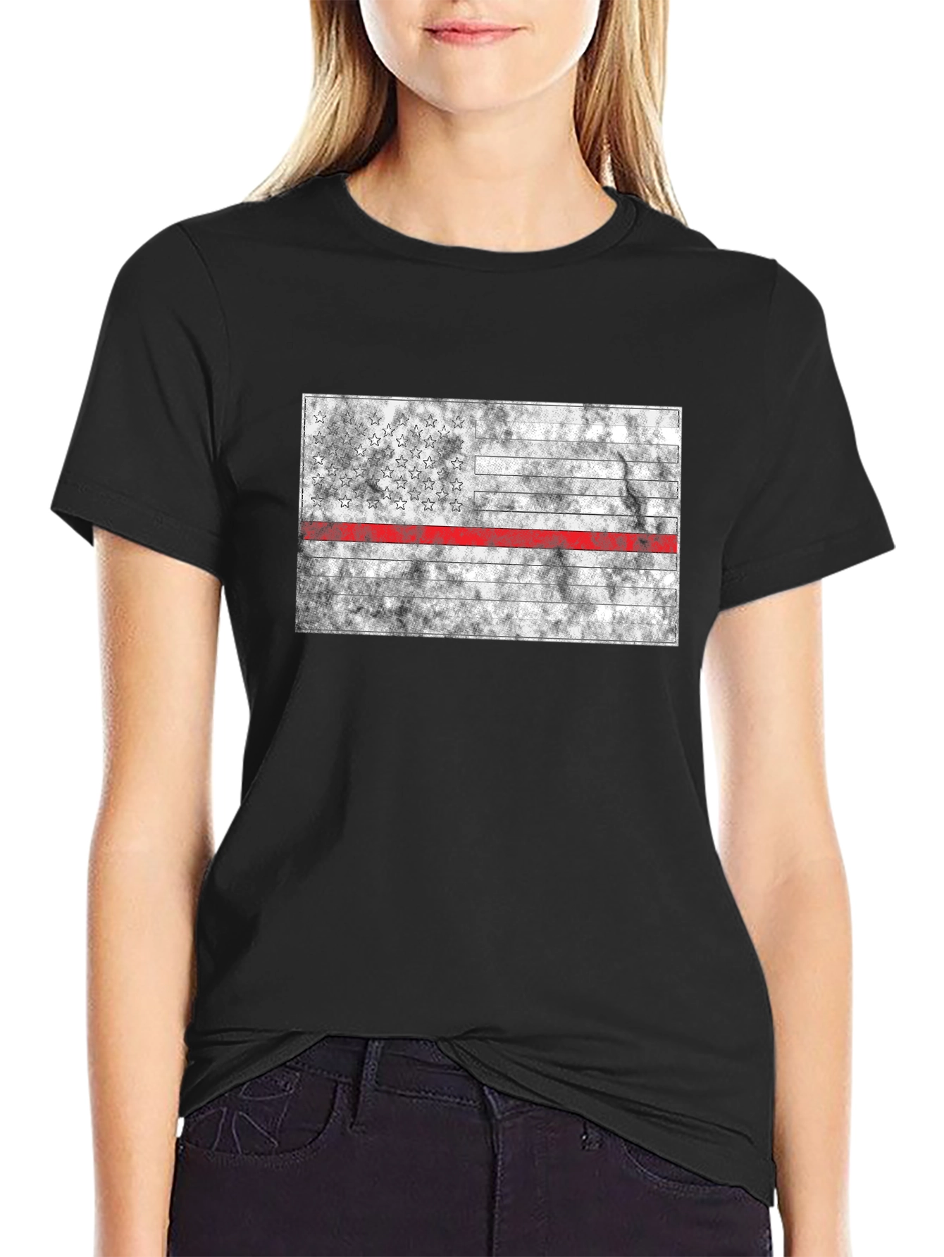 Thin Red Line Flag T-Shirt - Firefighter Support