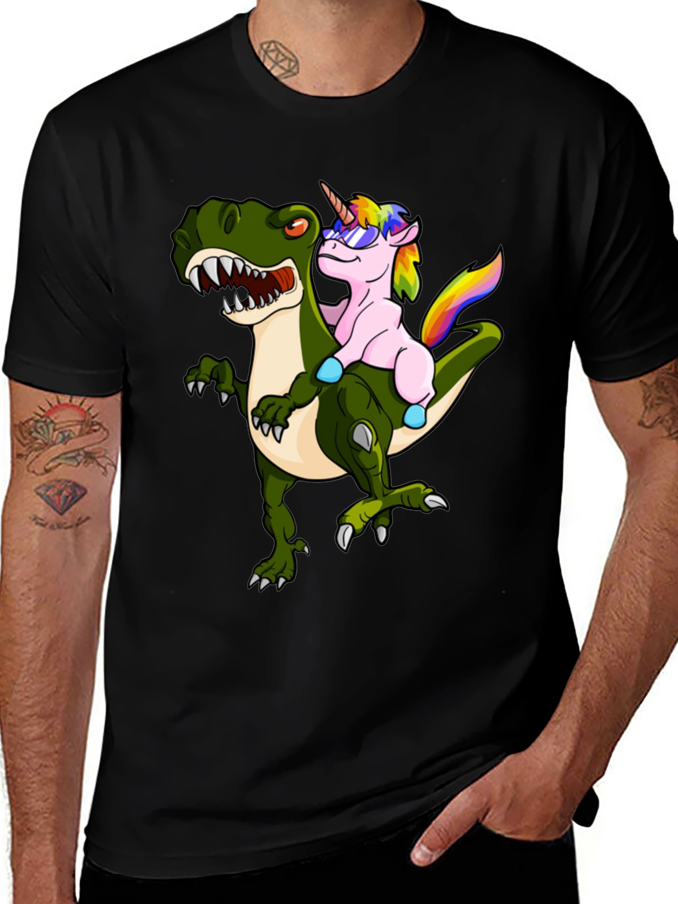 Unicorn Riding Dinosaur Graphic Tee