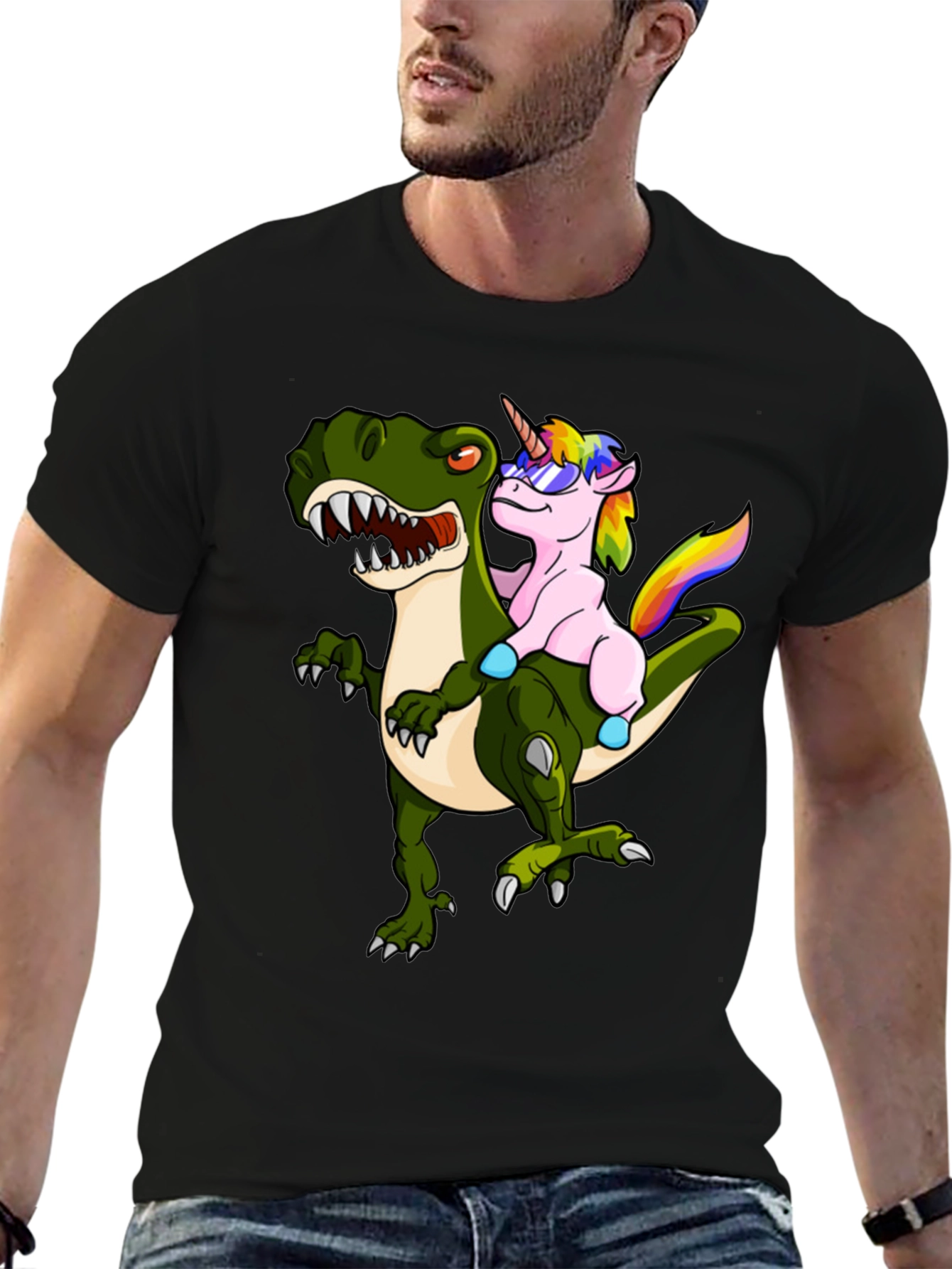 Unicorn Riding Dinosaur Graphic Tee