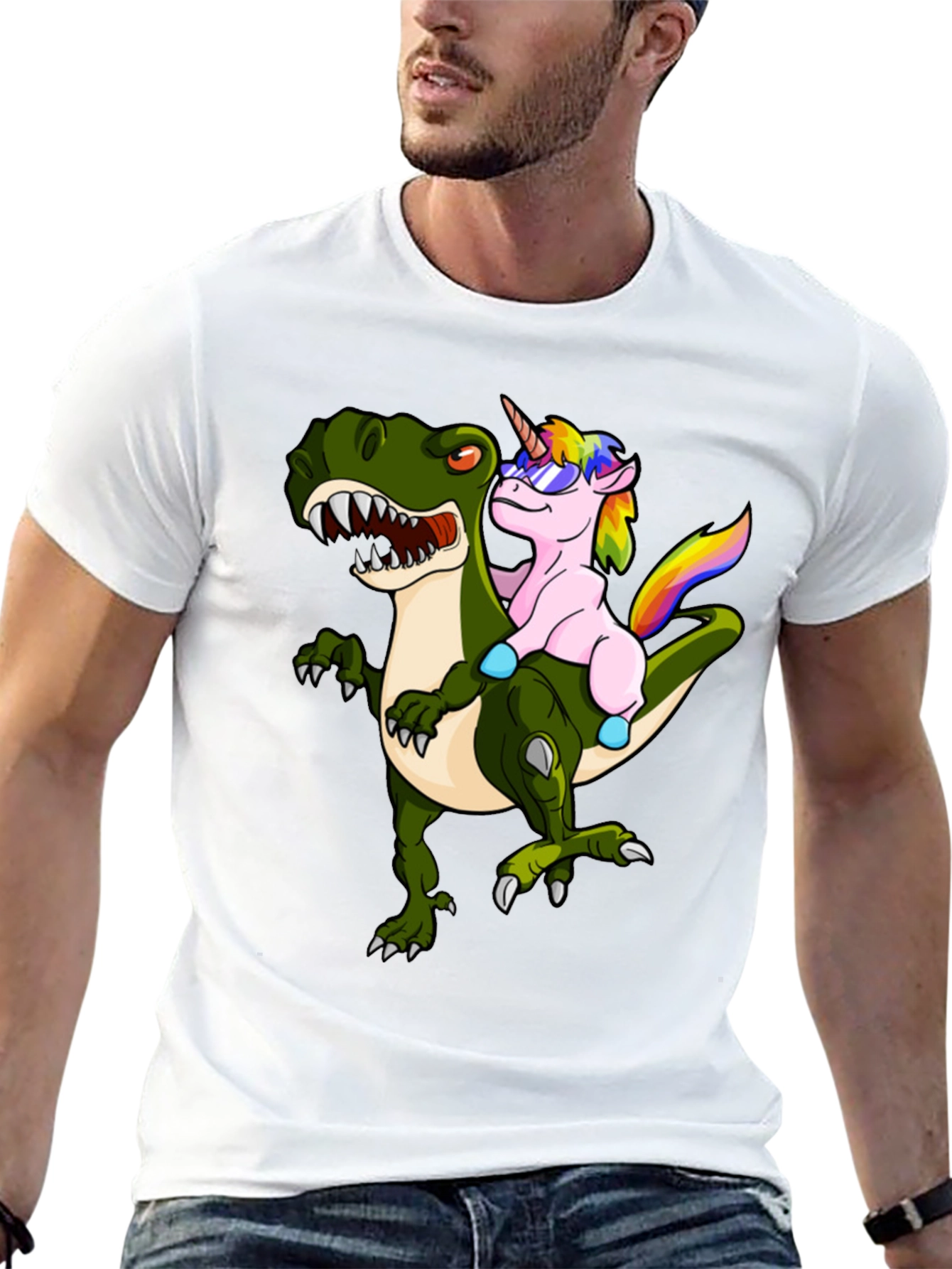 Unicorn Riding Dinosaur Graphic Tee