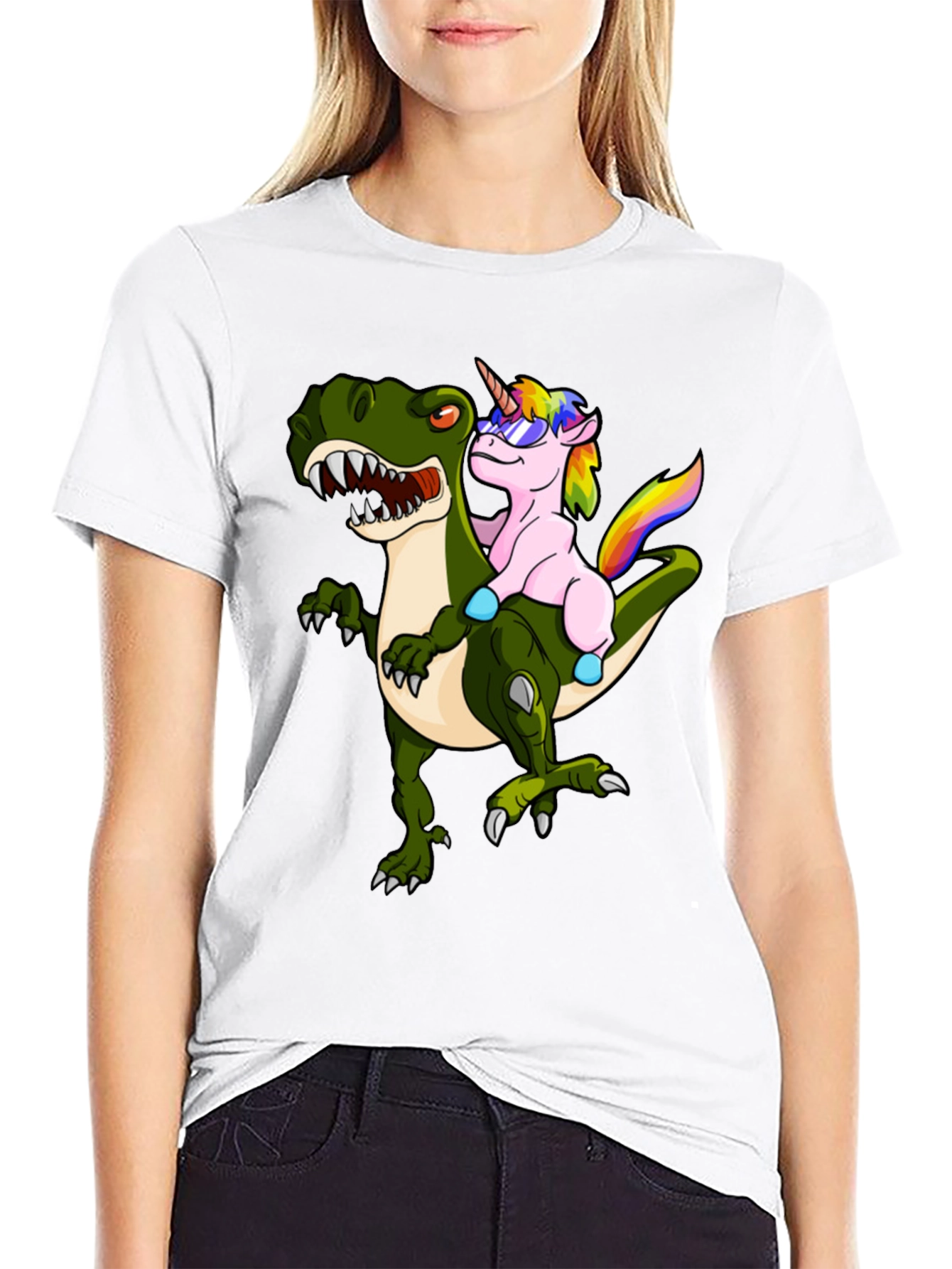 Unicorn Riding Dinosaur Graphic Tee