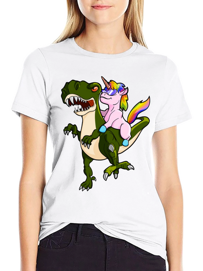 Unicorn Riding Dinosaur Graphic Tee